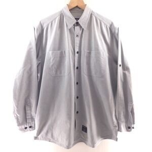 Eddie Bauer Mens Shirt Oxford Button Down Medium Blue Grey Roll Tab Utility